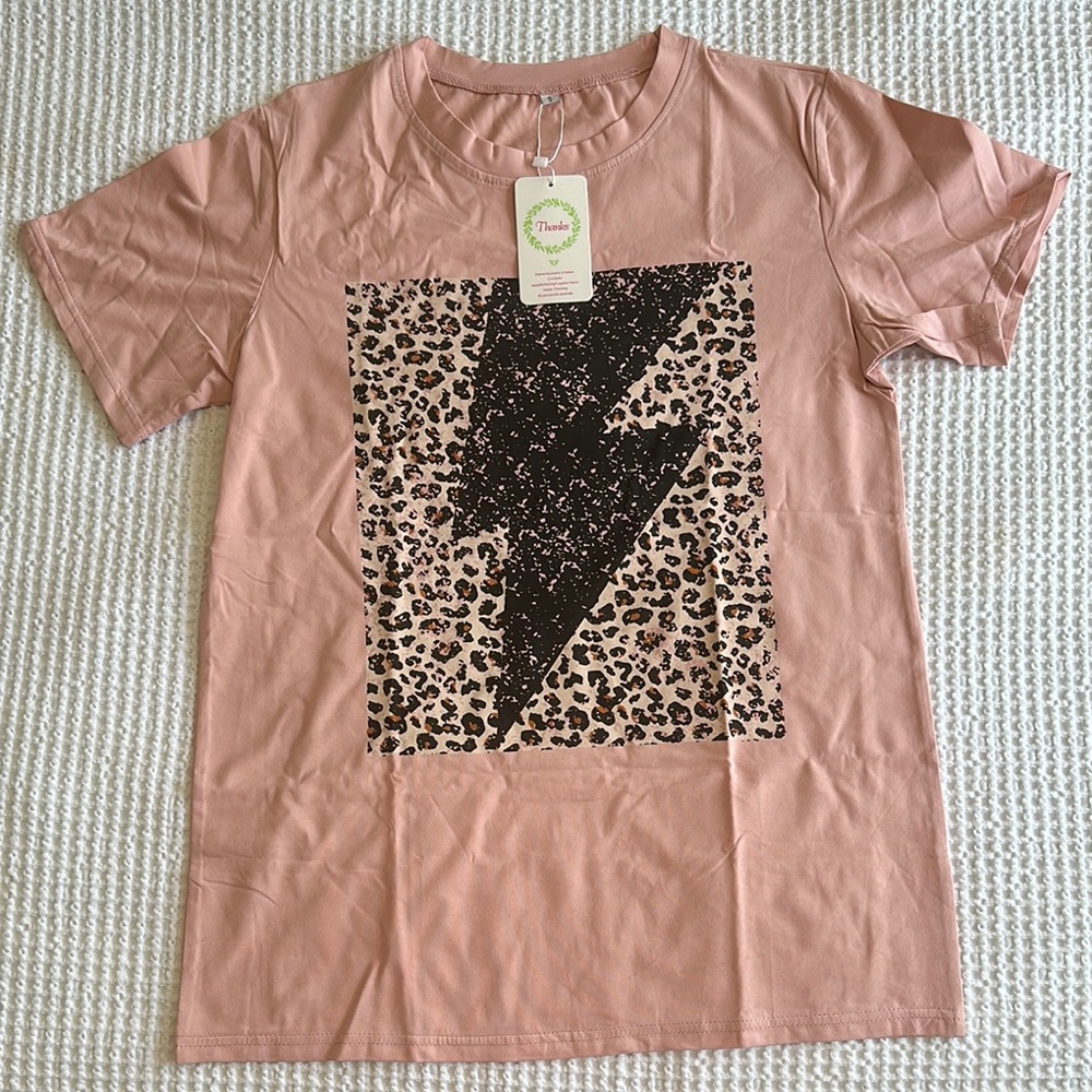 Pink and Black Short Sleeve Tee with Lightning Bolt Graphic